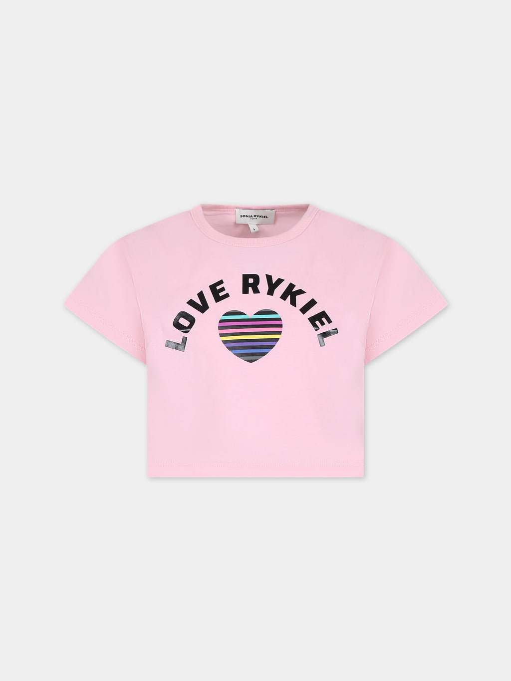 Pink crop t-shirt for girl with logo and heart